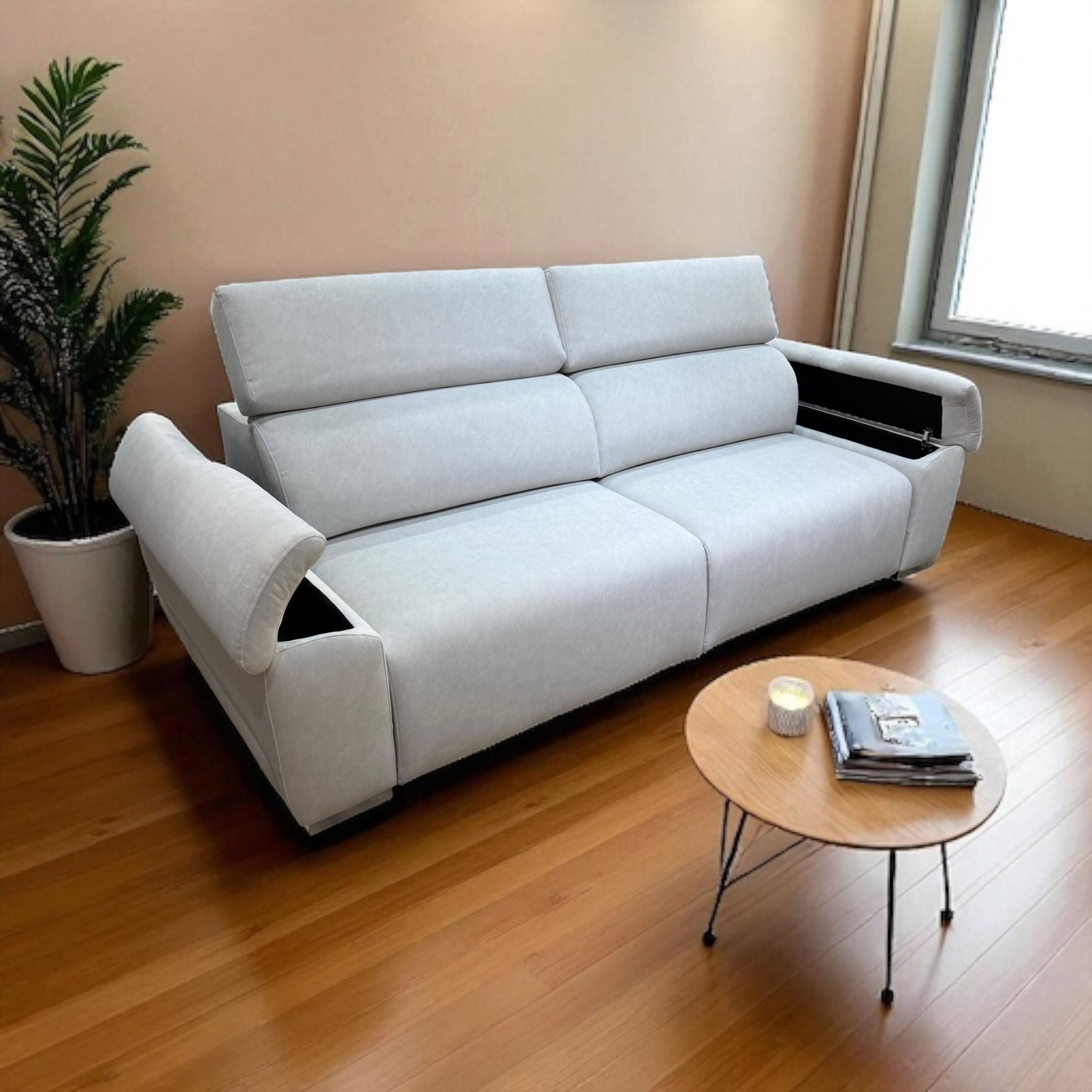 Sofá cama carro al suelo con cajones y brazos deslizantes - Imagen 2