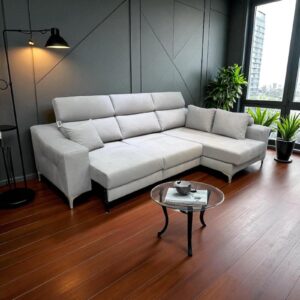 Sofá de asientos extensibles, carro al suelo y chaise longue desmontable